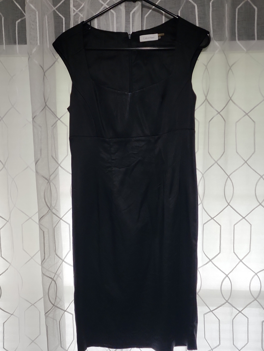 Calvin Klein Black Cap-Sleeve Midi Sheath Dress SATIN